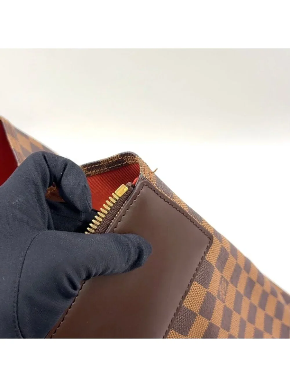 Louis Vuitton Greenwich PM Damier Ebene Leather Brown Boston Bag Gold